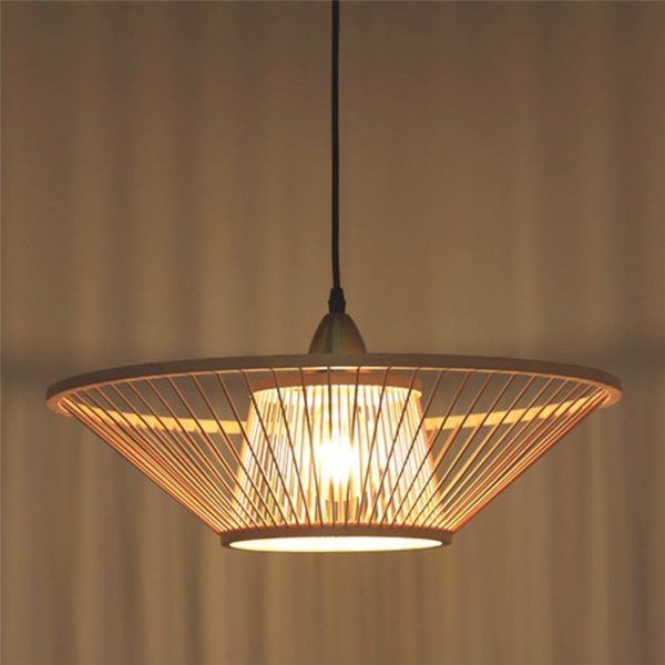 Creative Upward Pendant Light Round Bamboo Pendant Light Study Hallway Lighting - Image 4