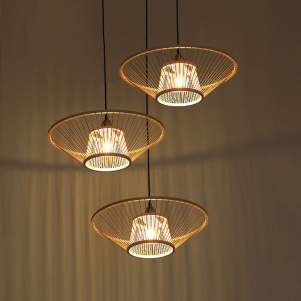 Creative Upward Pendant Light Round Bamboo Pendant Light Study Hallway Lighting - Image 5