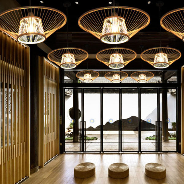 Creative Upward Pendant Light Round Bamboo Pendant Light Study Hallway Lighting - Image 7