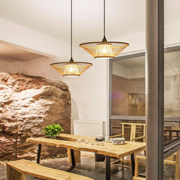 Creative Upward Pendant Light Round Bamboo Pendant Light Study Hallway Lighting - Image 8