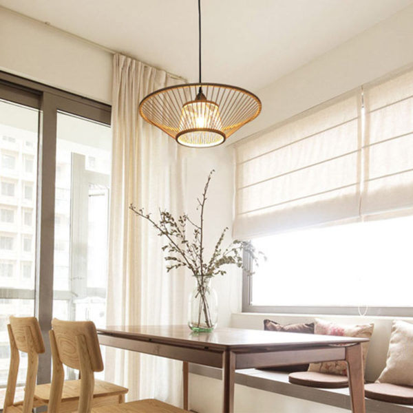 Creative Upward Pendant Light Round Bamboo Pendant Light Study Hallway Lighting - Image 9