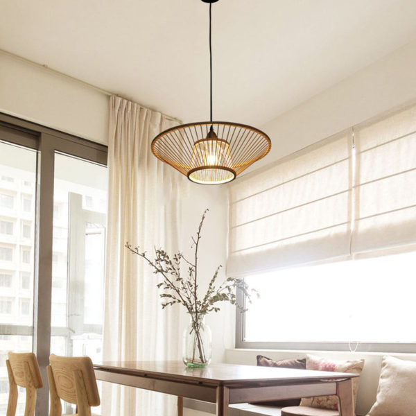 Creative Upward Pendant Light Round Bamboo Pendant Light Study Hallway Lighting - Image 2
