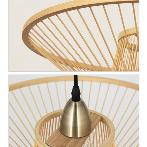 Creative Upward Pendant Light Round Bamboo Pendant Light Study Hallway Lighting - Image 3
