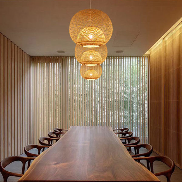 Unique Round Bamboo Pendant Light Rural Creative Pendant Light Tearoom Restaurant Lighting - Image 2