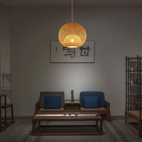 Unique Round Bamboo Pendant Light Rural Creative Pendant Light Tearoom Restaurant Lighting - Image 4