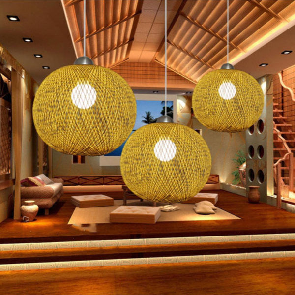 Rural Bamboo Ball Pendant Light Creative Modern Pendant Light Living Room Bedroom Dining Room Lighting - Image 2