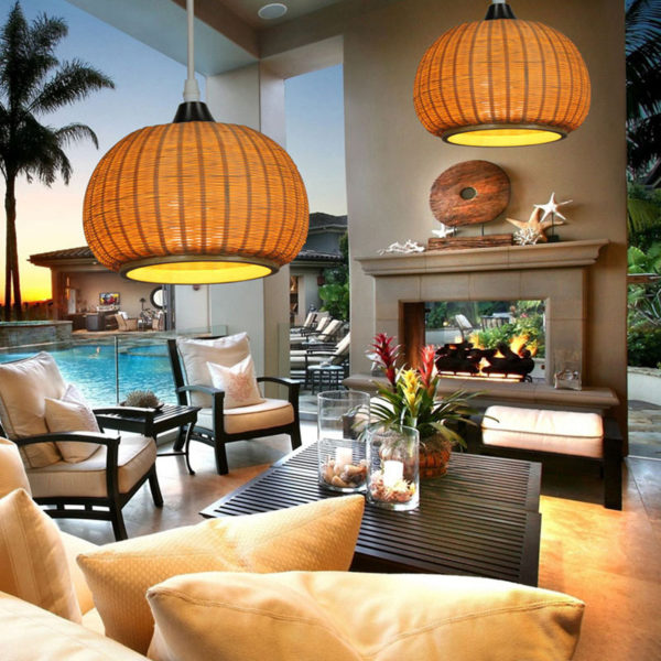 Simple Creative Bamboo Pendant Light Pumpkin Shape Pendant Light Living Room Study Bar Lighting - Image 5