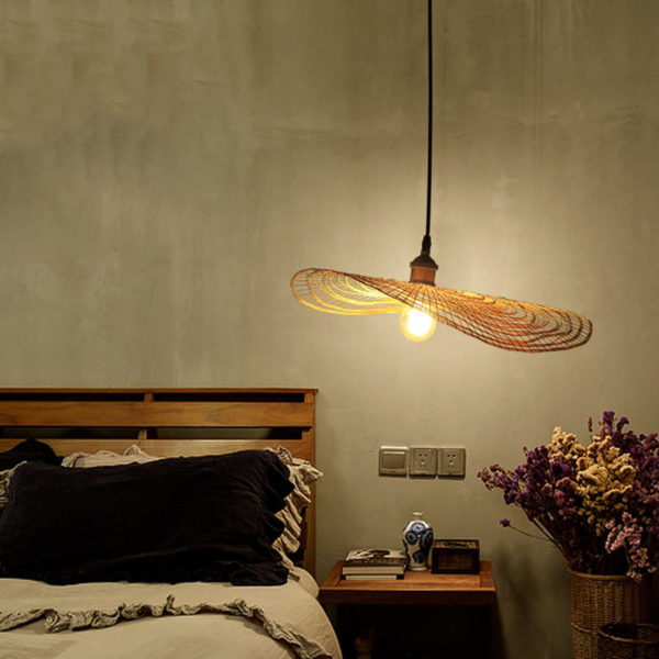 Simple Round Bamboo Pendant Light Modern Woven Pendant Light Tearoom Stairs Lighting - Image 8
