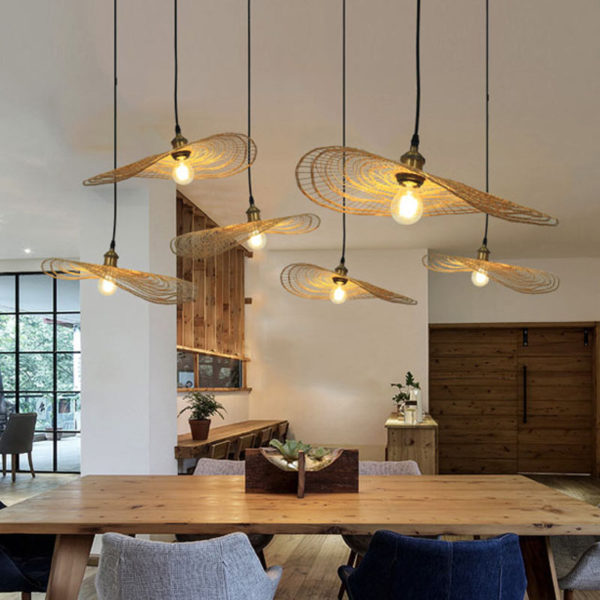Simple Round Bamboo Pendant Light Modern Woven Pendant Light Tearoom Stairs Lighting - Image 3