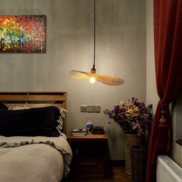 Simple Round Bamboo Pendant Light Modern Woven Pendant Light Tearoom Stairs Lighting - Image 4