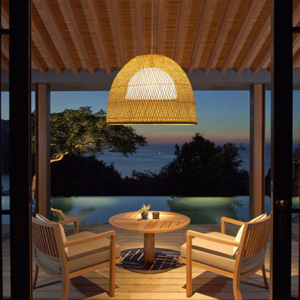Hollow Dome Pendant Light Creative Bamboo Pendant Light Living Room Bedroom Hallway Villa Lighting - Image 3