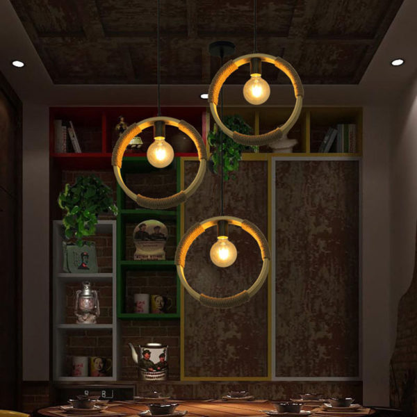 Vintage Bamboo Ring Pendant Light Industrial Retro Pendant Lighting Loft Dining Room Bar Lighting - Image 2