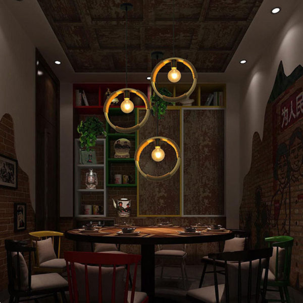 Vintage Bamboo Ring Pendant Light Industrial Retro Pendant Lighting Loft Dining Room Bar Lighting - Image 5