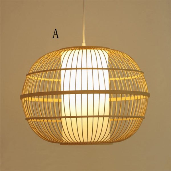 Round Cage Bamboo Pendant Light Japanese Simple Pendant Lighting - Image 7