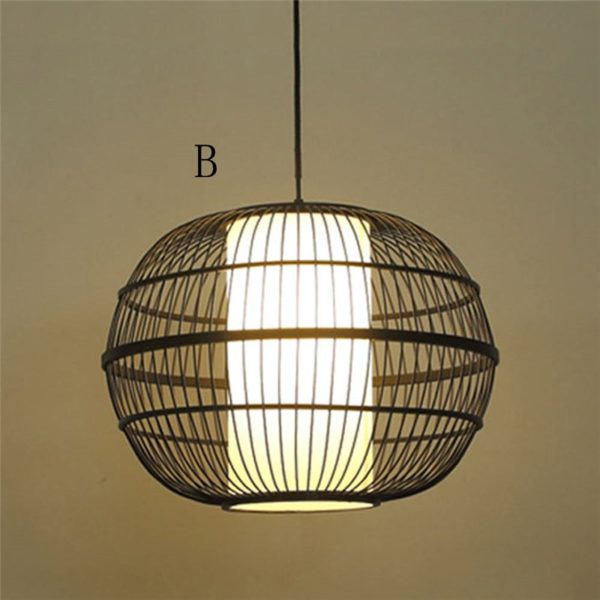 Round Cage Bamboo Pendant Light Japanese Simple Pendant Lighting - Image 8