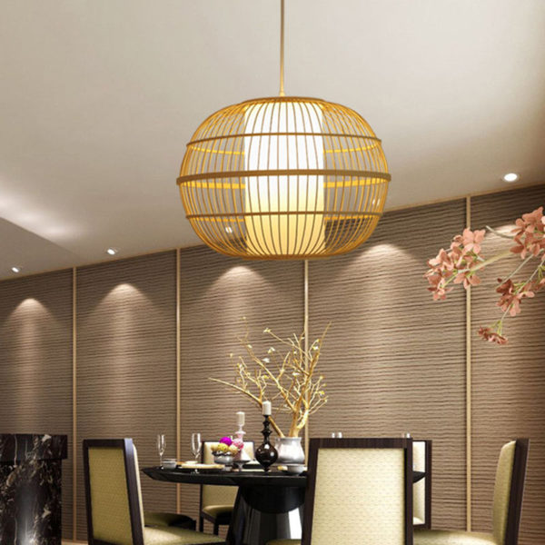 Round Cage Bamboo Pendant Light Japanese Simple Pendant Lighting - Image 3