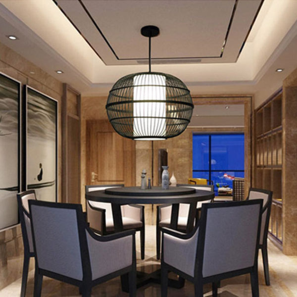 Round Cage Bamboo Pendant Light Japanese Simple Pendant Lighting - Image 4