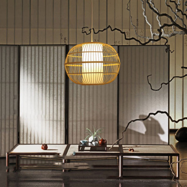 Round Cage Bamboo Pendant Light Japanese Simple Pendant Lighting - Image 5