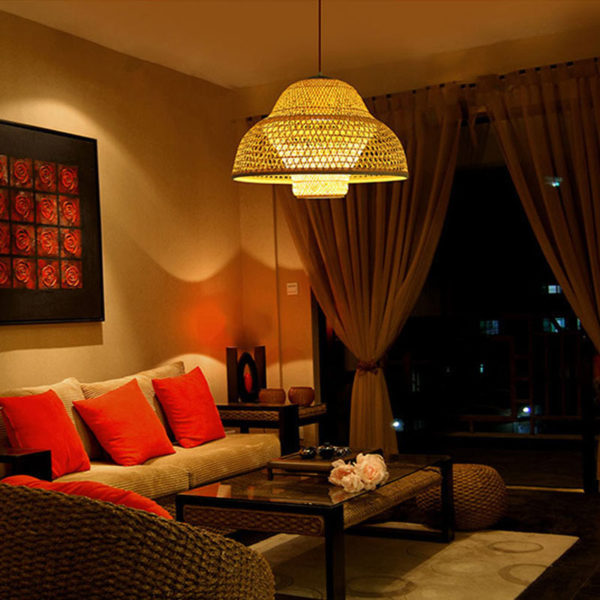 Hat Shape Pendant Light Modern Bamboo Woven Pendant Light Living Room Bedroom Study Office Decorative Lighting - Image 2