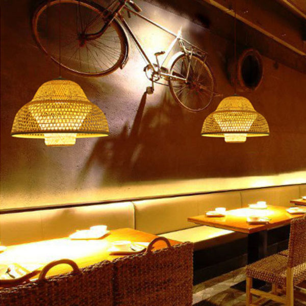 Hat Shape Pendant Light Modern Bamboo Woven Pendant Light Living Room Bedroom Study Office Decorative Lighting - Image 4