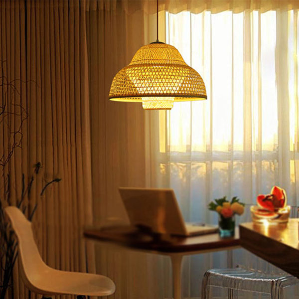 Hat Shape Pendant Light Modern Bamboo Woven Pendant Light Living Room Bedroom Study Office Decorative Lighting - Image 5