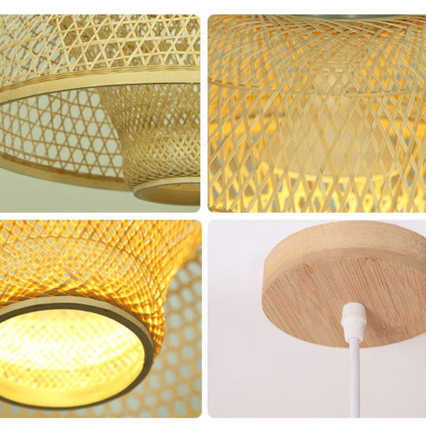 Hat Shape Pendant Light Modern Bamboo Woven Pendant Light Living Room Bedroom Study Office Decorative Lighting - Image 6