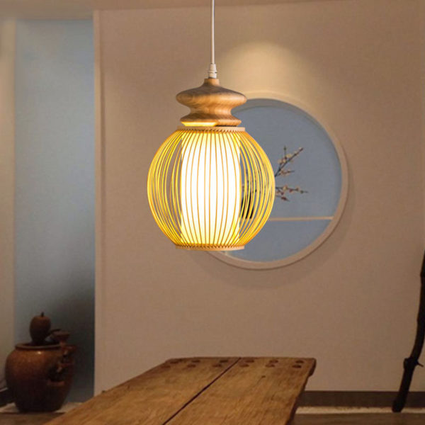 Elliptical Egg Design Pendant Light Modern Bamboo Pendant Light Bedside Hallway Lighting - Image 2