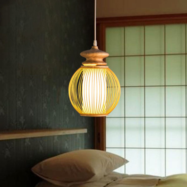 Elliptical Egg Design Pendant Light Modern Bamboo Pendant Light Bedside Hallway Lighting - Image 4