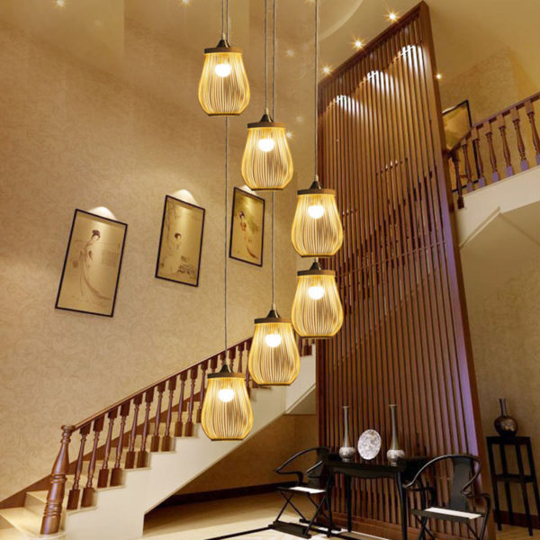 Hollow Cage Pendant Light Modern Bamboo Pendant Light Living Room Bedroom Study Hallway Lighting - Image 2