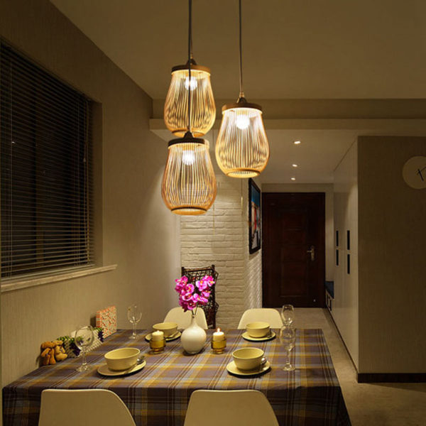 Hollow Cage Pendant Light Modern Bamboo Pendant Light Living Room Bedroom Study Hallway Lighting - Image 4