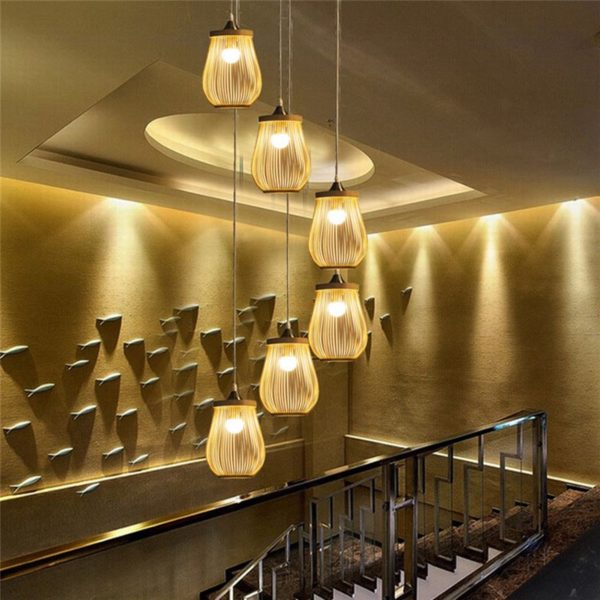 Hollow Cage Pendant Light Modern Bamboo Pendant Light Living Room Bedroom Study Hallway Lighting - Image 5
