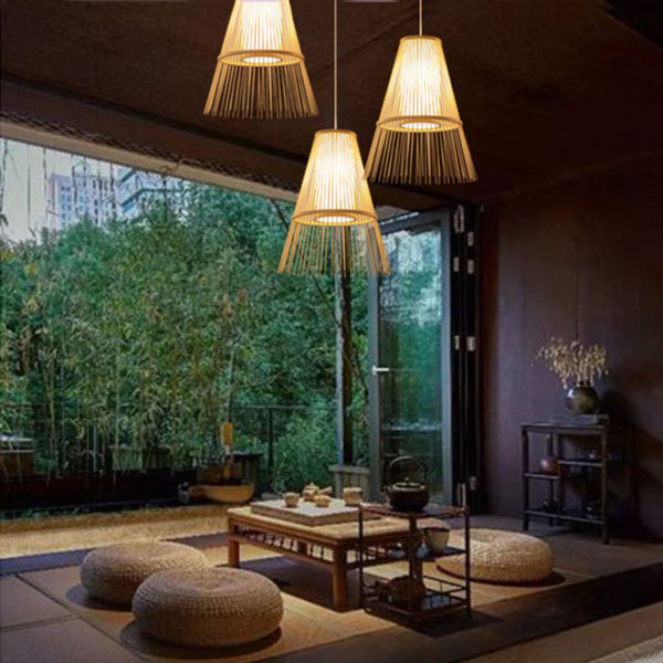 Creative Chinese Bamboo Pendant Light Downward Hollow Pendant Light Dining Room Tearoom Hallway Lighting - Image 2