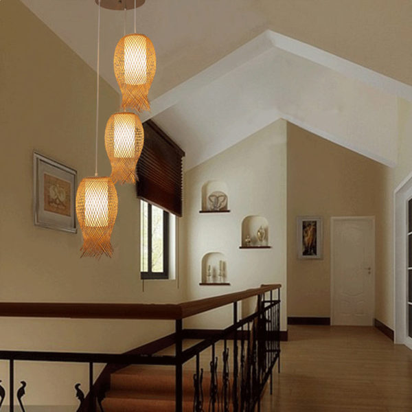Creative Rural Bamboo Pendant Light Hand Woven Pendant Light Dining Room Bar Hallway Lighting - Image 4