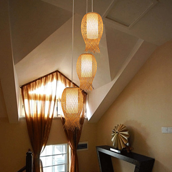 Creative Rural Bamboo Pendant Light Hand Woven Pendant Light Dining Room Bar Hallway Lighting - Image 5