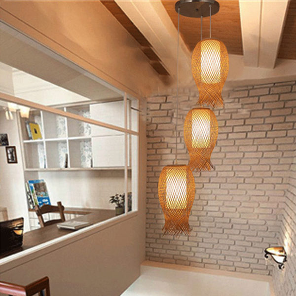 Creative Rural Bamboo Pendant Light Hand Woven Pendant Light Dining Room Bar Hallway Lighting - Image 6