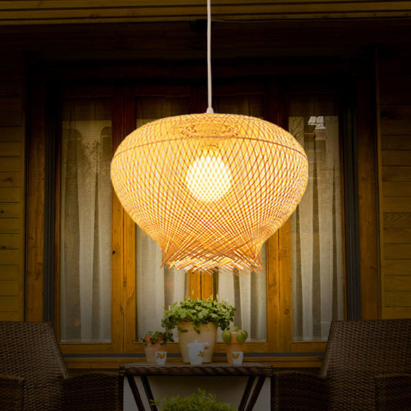 Downward Bird Nest Pendant Light Rural Style Bamboo Pendant Light Bedroom Dining Room Lighting - Image 7