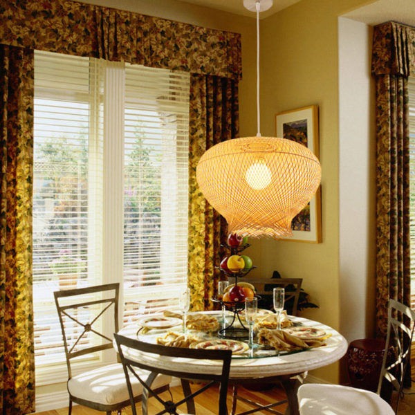 Downward Bird Nest Pendant Light Rural Style Bamboo Pendant Light Bedroom Dining Room Lighting - Image 2