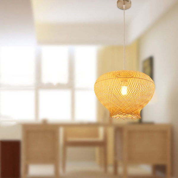 Downward Bird Nest Pendant Light Rural Style Bamboo Pendant Light Bedroom Dining Room Lighting - Image 3