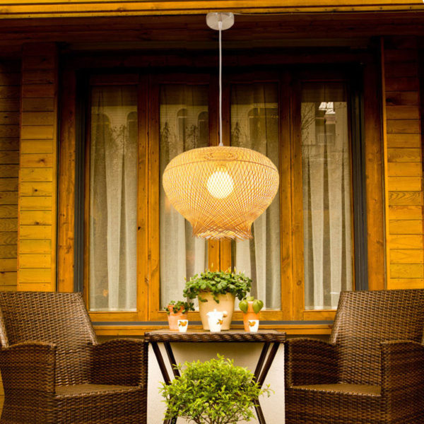 Downward Bird Nest Pendant Light Rural Style Bamboo Pendant Light Bedroom Dining Room Lighting - Image 4