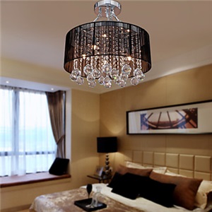 Black Shade 5-light Satin Nickel and Clear Crystal Ceiling Lamp Black Chandelier