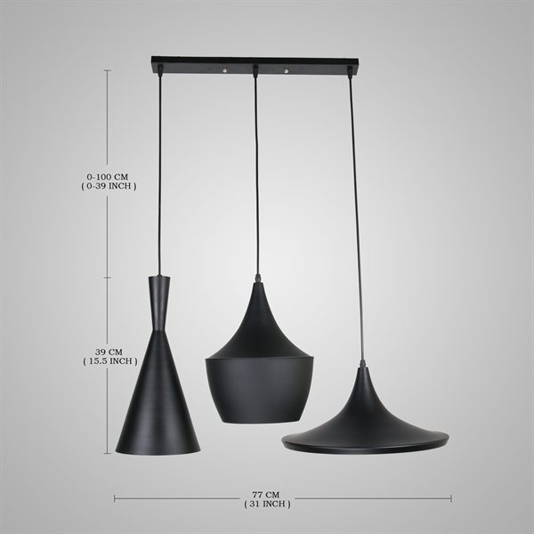 Pendant 3 Light Industrial Black Chandelier Iron Aluminum Spinning - Image 8
