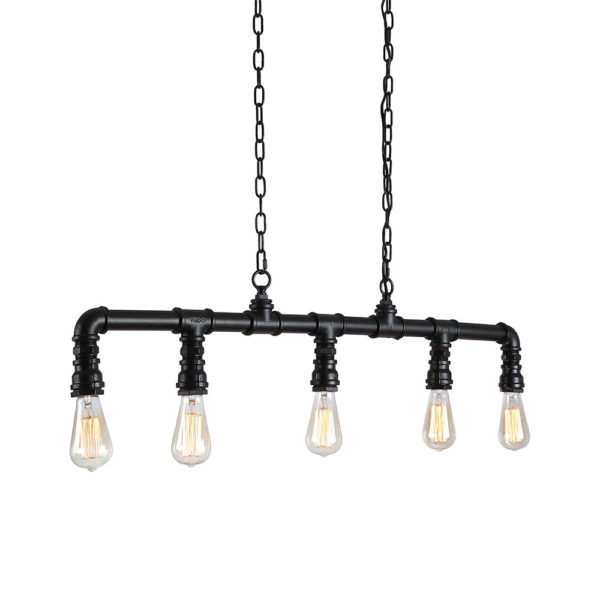Pipe Light Fixture Vintage Metal Water Pipe 5-light Pendant Light - Image 7