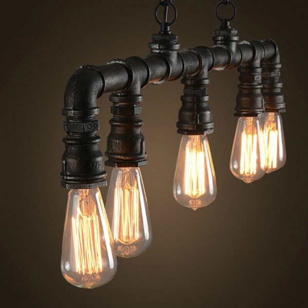 Pipe Light Fixture Vintage Metal Water Pipe 5-light Pendant Light - Image 9