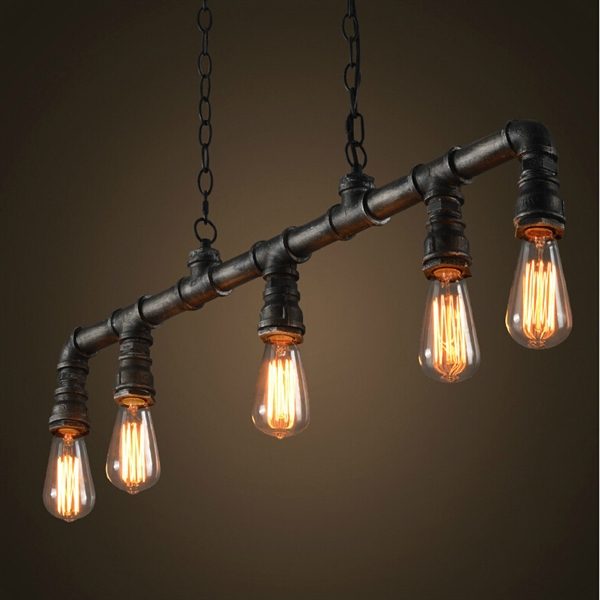 Pipe Light Fixture Vintage Metal Water Pipe 5-light Pendant Light - Image 2