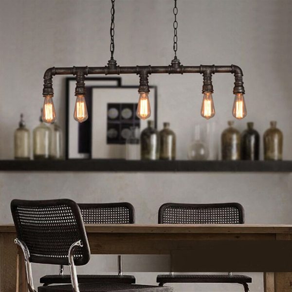 Pipe Light Fixture Vintage Metal Water Pipe 5-light Pendant Light - Image 3