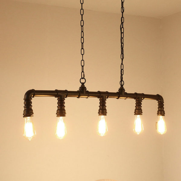 Pipe Light Fixture Vintage Metal Water Pipe 5-light Pendant Light - Image 6