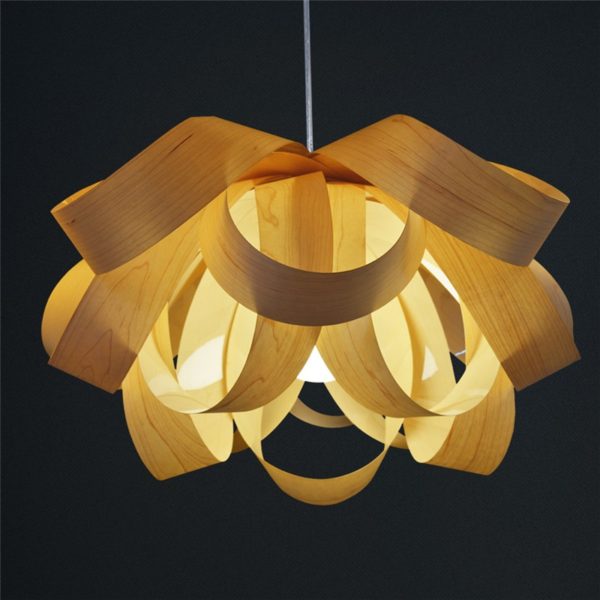 Rustic Style Natural Veneer Flower Shape Pendant Light 1-light - Image 9