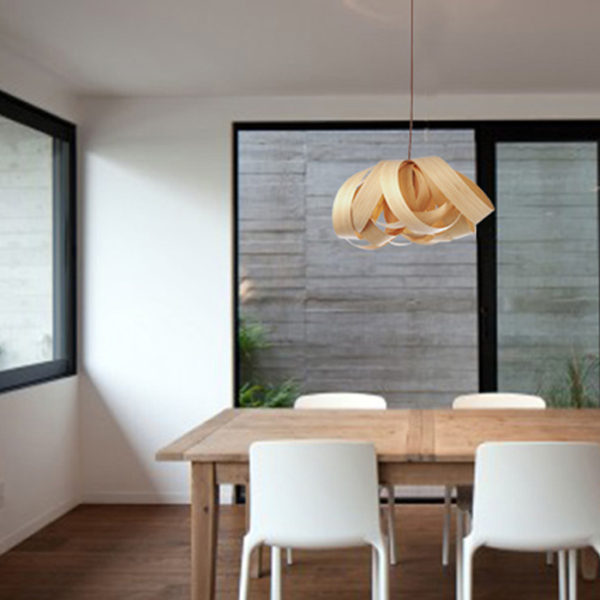 Rustic Style Natural Veneer Flower Shape Pendant Light 1-light - Image 3