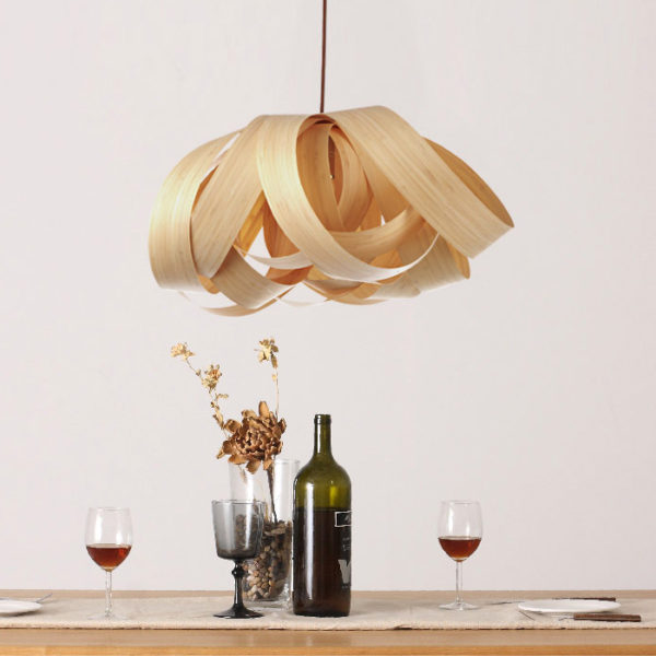Rustic Style Natural Veneer Flower Shape Pendant Light 1-light - Image 4