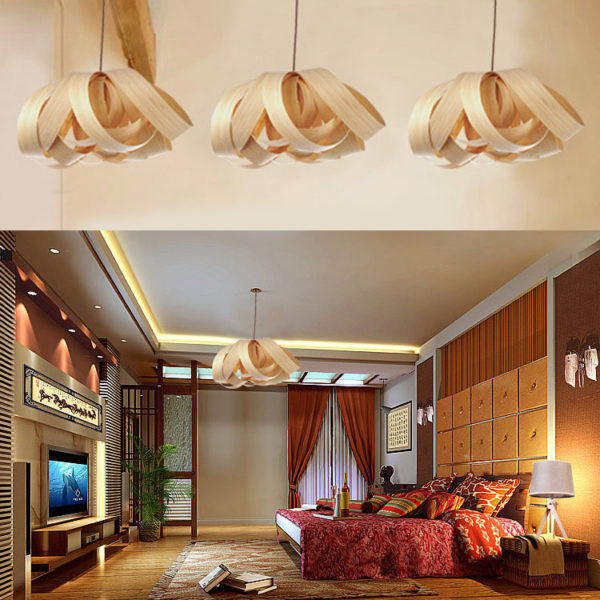 Rustic Style Natural Veneer Flower Shape Pendant Light 1-light - Image 5